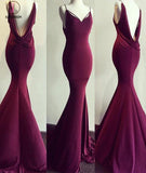 Spaghetti Straps Mermaid V-neck Sleeveless Prom Dress,Sexy Backless Evening Dress KPP0392