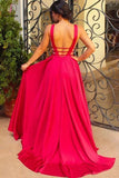 Unique Red A-line Deep V Neck Sleeveless Long Prom Dress,Evening Dresses KPP0396