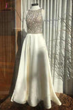 Charming Beaded Top Formal Cheap Prom Dresses,A-line Bateau Satin Prom Gown KPP0403