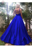 A-Line Royal Blue Spaghetti Straps Satin Prom Dress with Pleats,Graduation Gown KPP0423