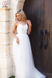 Hot Summer Boho Beach Wedding Dress Long Tulle Spaghetti Straps Prom Dress KPP0428