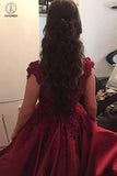 Charming Sleeveless Off-the-Shoulder Applique Satin Floor-Length Prom Dresses KPP0437