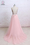 Spaghetti Straps Pink Lace Flora Tulle Sweetheart Backless Wedding Dress,Prom Dress KPP0462