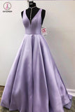 Simple Lavender V Neck Sleeveless Prom Dress, Cheap Ruched Graduation Dress KPP0455