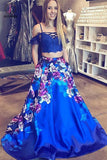 Two Piece Cold Shoulder Satin Royal Blue Prom Dress with Pockets, Fashion Formal Dress KPP0457