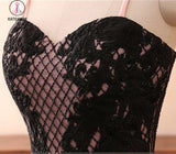 Cheap Pink Spaghetti Straps Sweetheart Long Mermaid Black Lace Prom Dress KPP0461