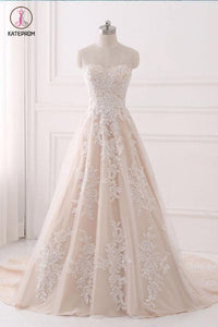 A Line Sweetheart Tulle Wedding Dress with Appliques,Strapless Prom Dresses KPP0463