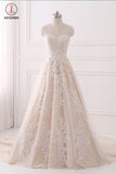 A Line Sweetheart Tulle Wedding Dress with Appliques,Strapless Prom Dresses KPP0463
