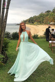 Tiffany Blue Halter Sleeveless Long Chiffon Prom Dress, Sexy Backless Formal Dress KPP0464