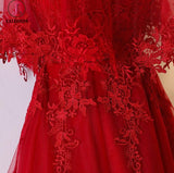 Unique Sweetheart Red High Low Lace Up Back Tulle Cheap Prom Dress With Appliques KPP0465
