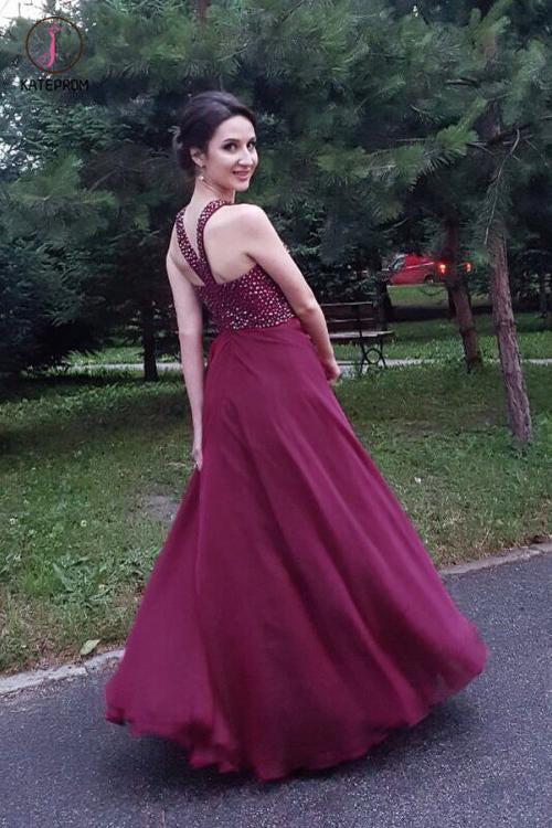 open lace back dress Sparkly Dark Magenta Jewel Sleeveless Floor Length Chiffon Prom Dress –  kateprom