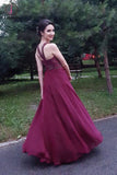 Sparkly Dark Magenta Jewel Sleeveless Floor Length Chiffon Prom Dress with Beading KPP0475