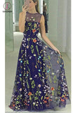 Popular Floor Length A-line Sleeveless Prom Dress with Embroidery Flowers KPP0478