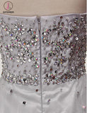 Cheap Silver A Line Jewel Sleeveless Organza Prom Dress with Sequins Crystals KPP0481