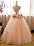 Ball Gown Long Sleeve Tulle Prom Dress with Flowers, Puffy Quinceanera Dresses KPP0496
