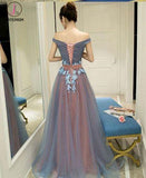A-Line Off-the-Shoulder Tulle Long Prom Dresses Long Tulle Pleats Evening Dresses KPP0500