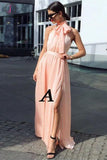 Unique A-Line High Neck Chiffon Long Prom Dress, Cheap Sleeveless Long Formal Dress KPP0509