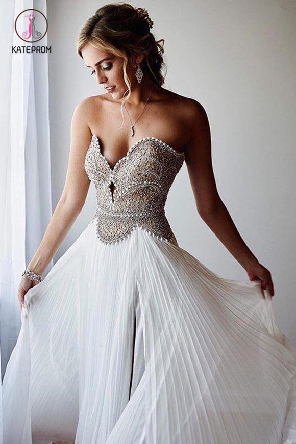 Charming Sweetheart Beaded Formal Cheap Long Prom Dress, Elegant Chiffon Prom Dress KPP0517