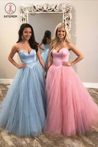 Puffy Sweetheart Blue/Pink Tulle Prom Dress Cheap Strapless Floor Length Party Dress KPP0529