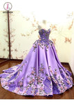 Lilac Ball Gown Sweetheart Prom Dress, Gorgeous Party Dress with Lace Appliques KPP0534