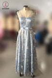 Light Blue Sleeveless Prom Dress with Lace, Lace Floor Length Evening Dresses KPP0536