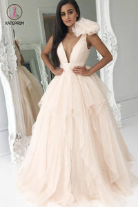 Elegant Deep V-Neck Light Pink Ball Gown Princess Prom Dresses Quinceanera Dresses KPP0545