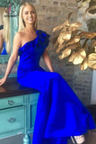 Royal Blue One Shoulder Long Prom Dress, Elegant Floor Length Evening Dresses KPP0555