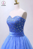 Puffy Sweetheart Organza Floor Length Prom Dress with Beading, Strapless Evening Dress KPP0557