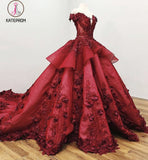 Gorgeous Ball Gown Prom Dress with Beading, Long Quinceanera Dress with Flowers KPP0562