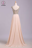 A Line Floor Length Scoop Chiffon Prom Dress, Beading Long Evening Dresses KPP0572