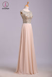 A Line Floor Length Scoop Chiffon Prom Dress, Beading Long Evening Dresses KPP0572