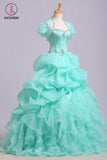 Puffy Sweetheart Organza Floor Length Prom Dress with Sequins, Quinceanera Dress KPP0573