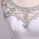 White Mermaid Sleeveless Split Prom Dress with Sequins, Sweep Train Dress with Rhinestones KPP0576