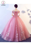 Floor Length Off-the-Shoulder Short Sleeves Appliques Tulle Quinceanera Dress KPP0592