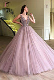 A-line Elegant Sparkly Gorgeous Princess Prom Gown,Stunning Tulle Prom Dresses KPP0602
