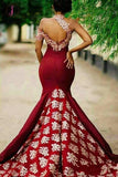 Gorgeous Burgundy Mermaid Prom Dress, Long Appliqued Sleeveless Evening Dresses KPP0606