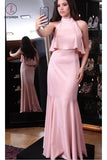 Elegant Pink High Neck Sleeveless Sheath Long Evening Dress, Unique Long Prom Dress KPP0616