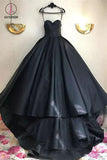 Long Black Sweetheart Prom Dress with Train, Charming Long Ruched Evening Dress KPP0620