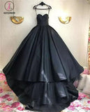 Long Black Sweetheart Prom Dress with Train, Charming Long Ruched Evening Dress KPP0620