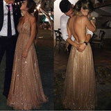 Spaghetti Strap Backless Sequins Prom Dress, Sexy Sparkly V Neck Party Dresses KPP0621