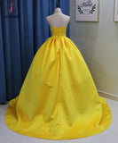 Yellow Ball Gown High Neck Prom Dress with Beading, Long Halter Quinceanera Dress KPP0626