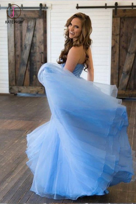 Elegant Long Prom Dresses A Line Sweetheart Appliques Floor-length Tulle Prom Dress KPP0628