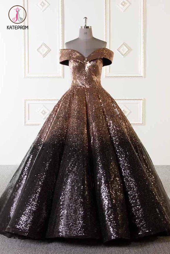 Luxury Sparkly Ball Gown Dresses Ombre Sequins Floor Length Prom Evening Dresses KPP0633