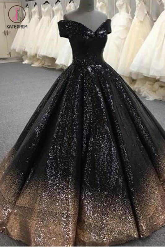 Bling Sequins Black Ball Gown Prom Dresses Off Shoulder Formal Gown Ma kateprom Bling Sequins Black Ball Gown Prom Dresses Off Shoulder Formal Gown Ma kateprom