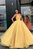 Yellow Ball Gown Sweetheart Prom Dress, Princess Floor Length Tulle Quinceanera Dresses KPP0638