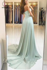 Elegant Sweetheart Lace and Chiffon Backless Prom Dress, Sweep Train Evening Dress KPP0647