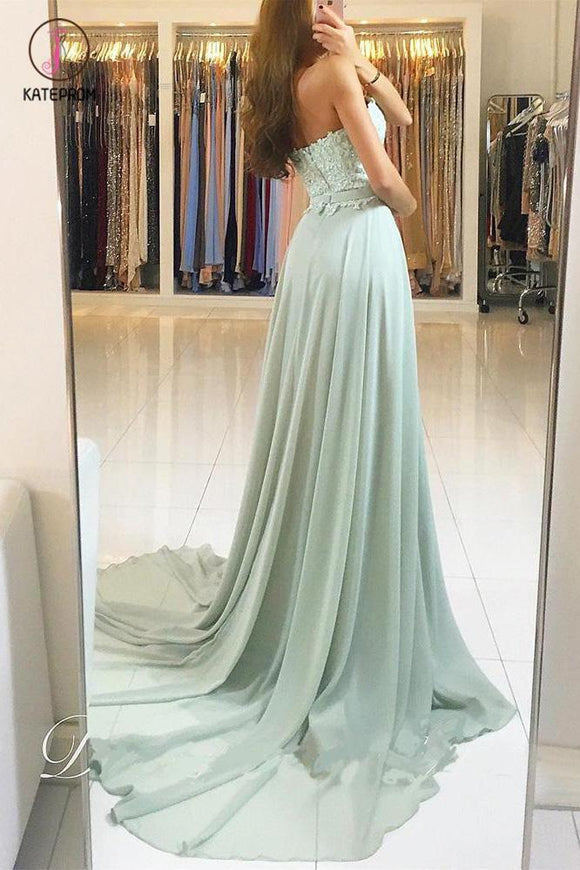 Elegant Sweetheart Lace and Chiffon Backless Prom Dress, Sweep Train Evening Dress KPP0647