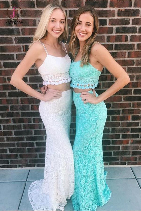 Two Piece Mermaid Spaghetti Straps Floor-Length Lace Prom Dress, Sexy Party Dress KPP0650