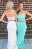 Two Piece Mermaid Spaghetti Straps Floor-Length Lace Prom Dress, Sexy Party Dress KPP0650