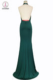 Sexy Halter Mermaid Prom Dress Jade Backless Long Evening Dress KPP0669